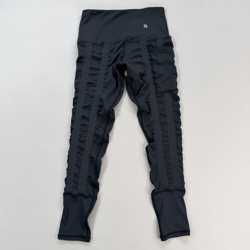 Skinnify Resistance Band Leggings SMALL Black Pocket Athletic Workout Gym 26" L